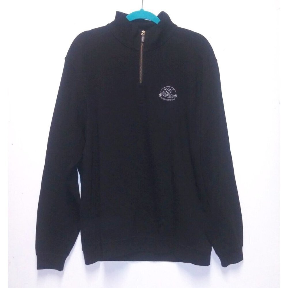 Divots pullover 1/4 Zip Sz  L Black knit LS Huntington Hills Golf Polo sweater
